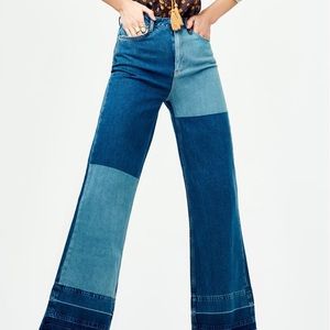 FREE PEOPLE PATCHWORK HIGH WAIST FLARE JEANS